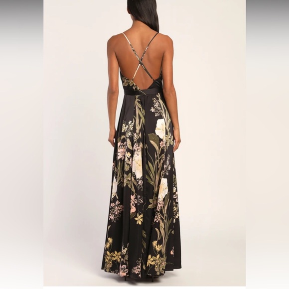 LuLus Still the One Black Floral Print Satin Maxi Dress - Picture 5 of 7